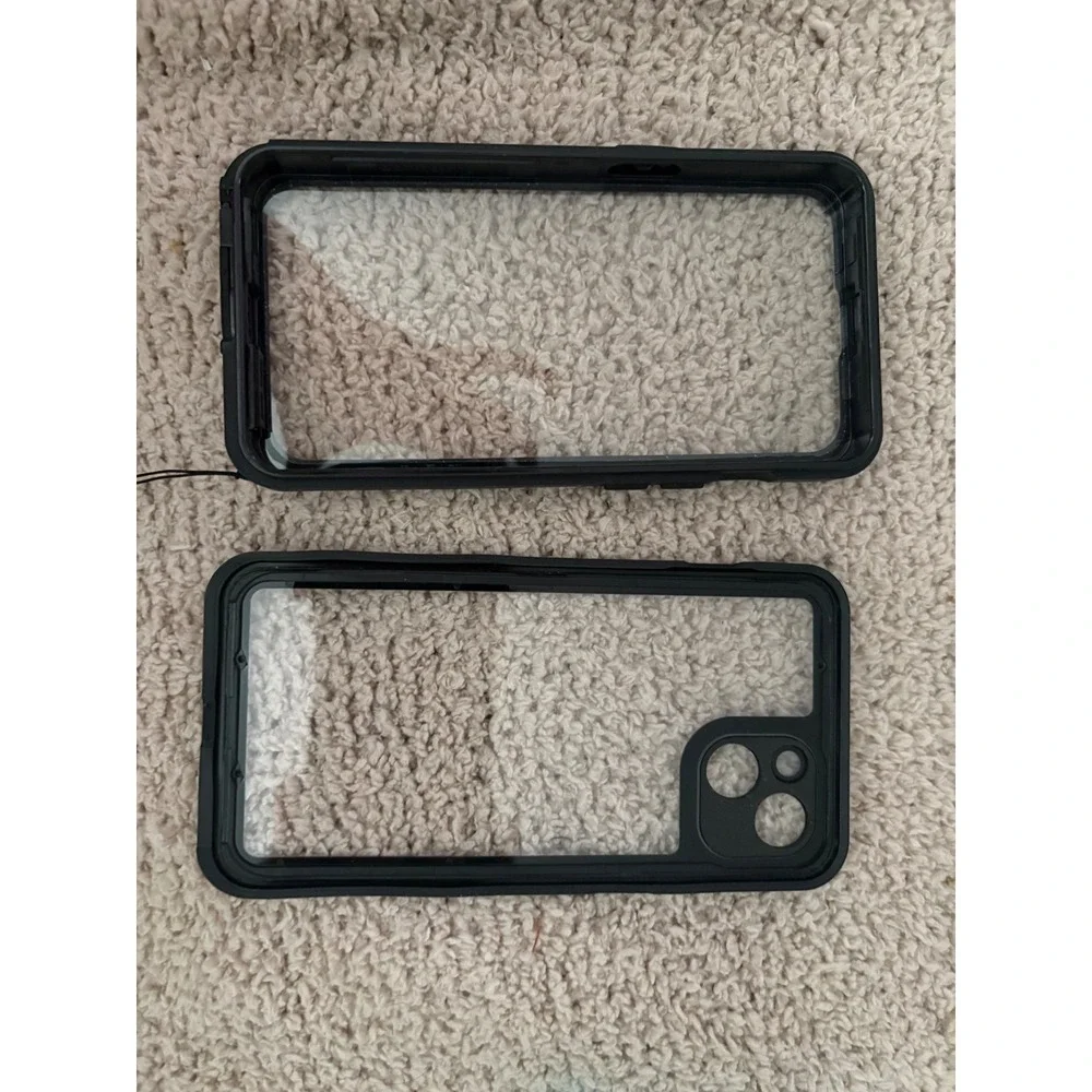 Black Waterproof Full Body Case for iPhone 13 14 with Lanyard Clear Back